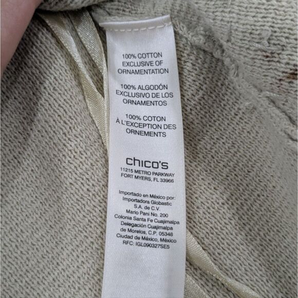 Chico's Tan Brown Open Front Crop Cardigan Sweater 3/4 Sleeve Embellished M/8 - Picture 10 of 11